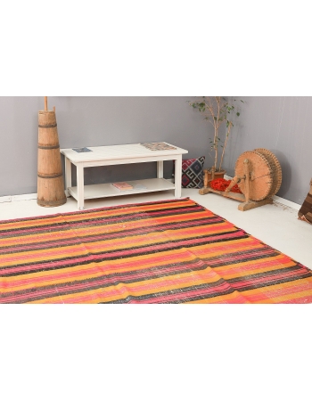 Pink & Yellow Vintage Kilim Rug - 7`3