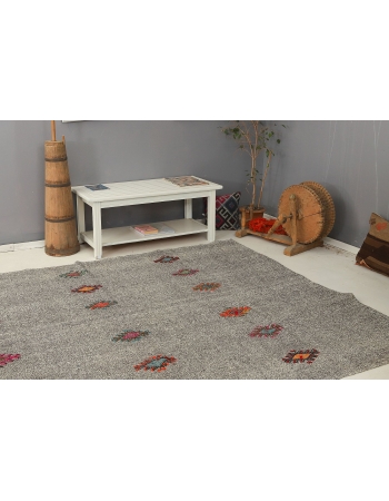 Gray Embroidered Vintage Kilim - 7`5