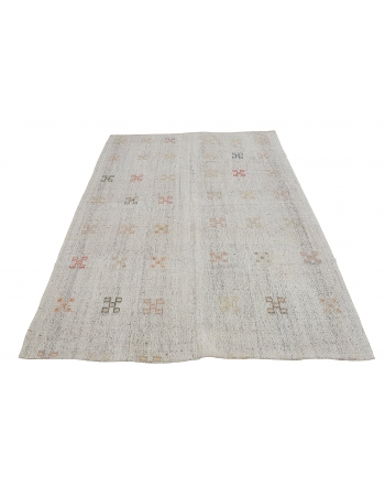 Light Gray Embroidered Kilim Rug - 6`1