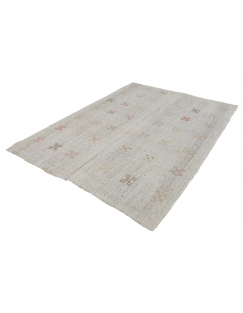 Light Gray Embroidered Kilim Rug - 6`1