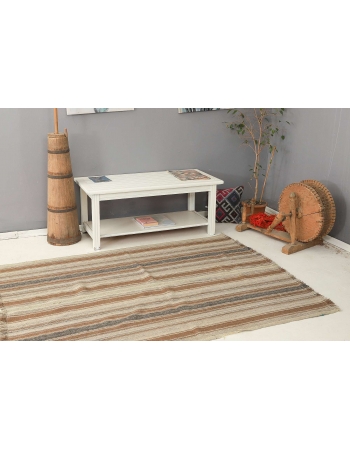 Striped Vintage Natural Kilim Rug - 5`0