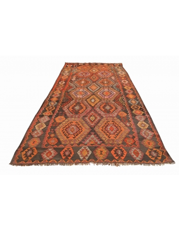 Unique Vintage Turkish Kars Kilim Rug - 5`10