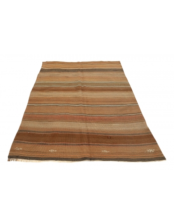 Brown Vintage Turkish Kars Kilim - 4`11