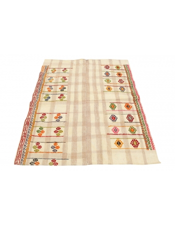 Embroidered Vintage Small Kilim Rug - 3`7