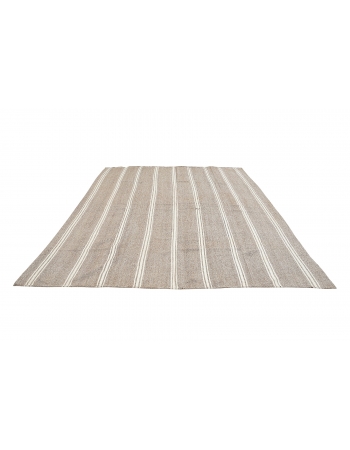 Large Gray & White Striped Kilim Rug - 10`0