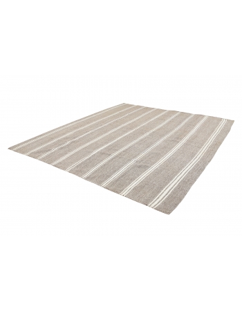 Large Gray & White Striped Kilim Rug - 10`0