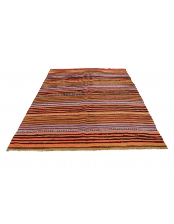 Vintage Turkish Striped Kilim Rug - 5`7