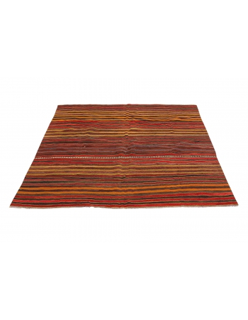 Striped Vintage Turkish Kilim Rug - 5`2