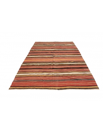 Striped Vintage Turkish Kilim Rug - 6`0