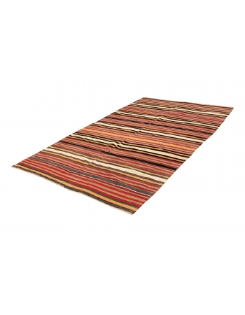 Striped Vintage Turkish Kilim Rug - 6`0