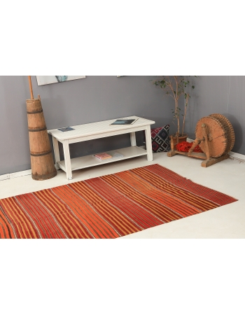 Vintage Striped Turkish Kilim Rug - 4`9