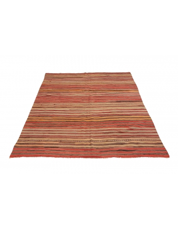 Striped Vintage Turkish Kilim Rug - 4`7