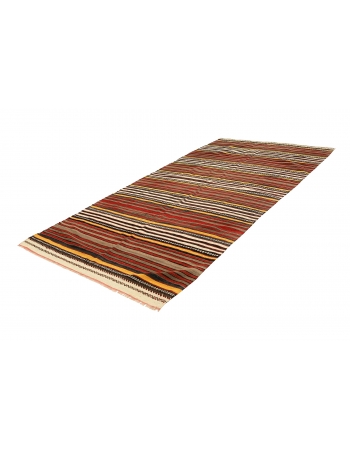 Striped Vintage Turkish Kilim Rug - 5`1