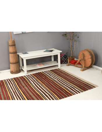 Striped Vintage Turkish Kilim Rug - 5`1