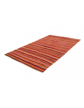 Orange & Burgundy & Green Striped Kilim Rug - 5`9
