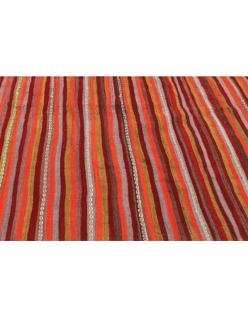 Orange & Burgundy & Green Striped Kilim Rug - 5`9