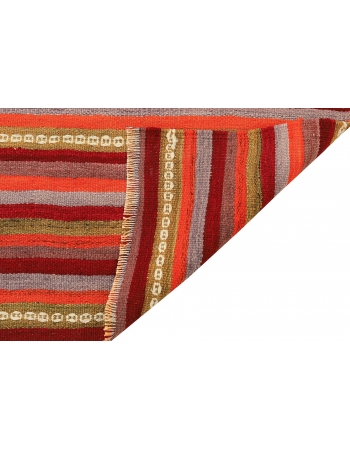 Orange & Burgundy & Green Striped Kilim Rug - 5`9