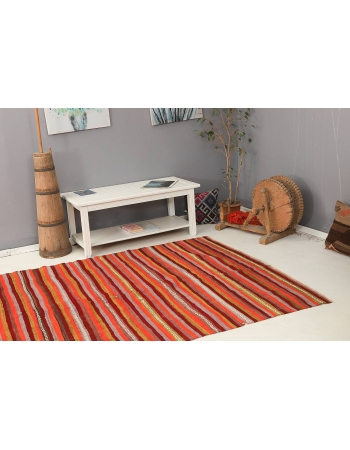 Orange & Burgundy & Green Striped Kilim Rug - 5`9