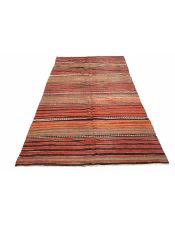 Red & Green Striped Vintage Kilim Rug - 4`3