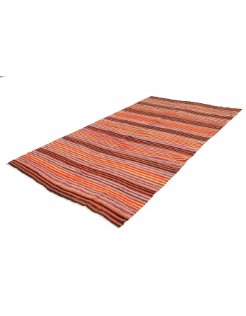 Vintage Orange Striped Kilim Rug - 5`6