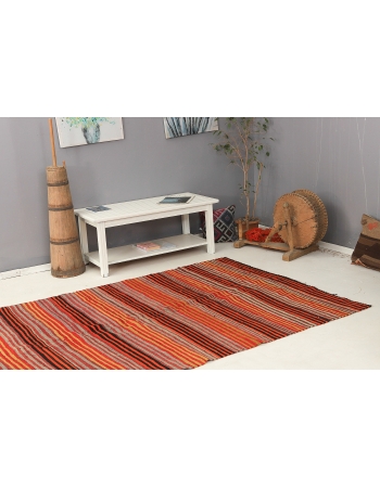 Vintage Orange Striped Kilim Rug - 5`6