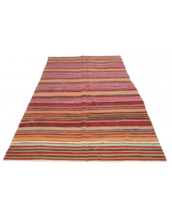 Vintage Turkish Striped Kilim Rug - 5`6