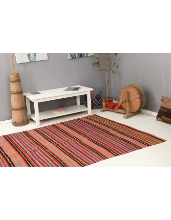 Vintage Turkish Striped Kilim Rug - 5`6