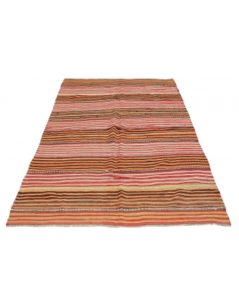 Orange Striped Vintage Kilim Rug - 5`3