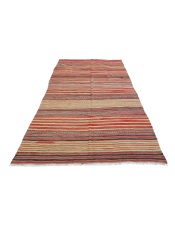 Striped Vintage Turkish Kilim Rug - 5`2