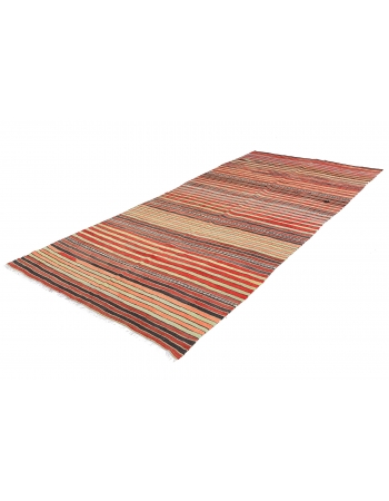 Striped Vintage Turkish Kilim Rug - 5`2