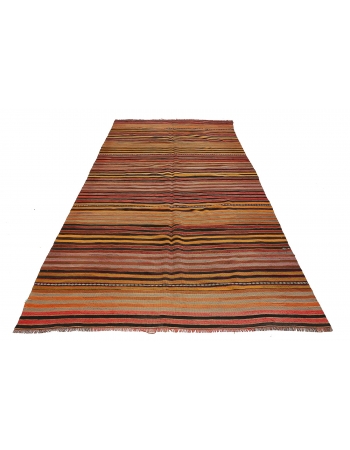 Vintage Striped Turkish Kilim Rug - 5`3