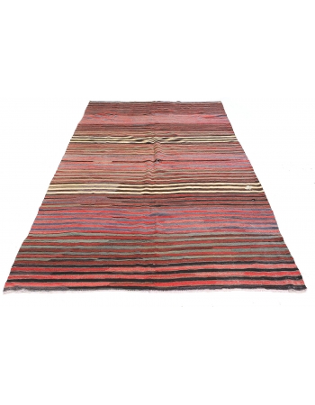 Striped Vintage Turkish Kilim Rug - 5`11
