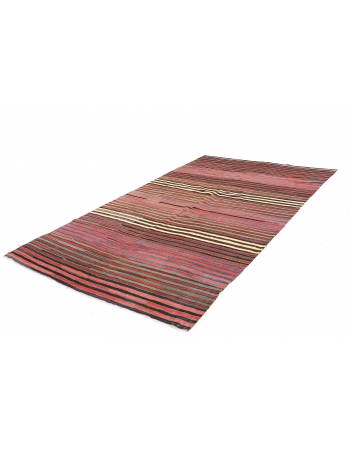 Striped Vintage Turkish Kilim Rug - 5`11