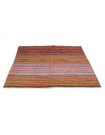 Square Striped Vintage Kilim Rug - 4`11