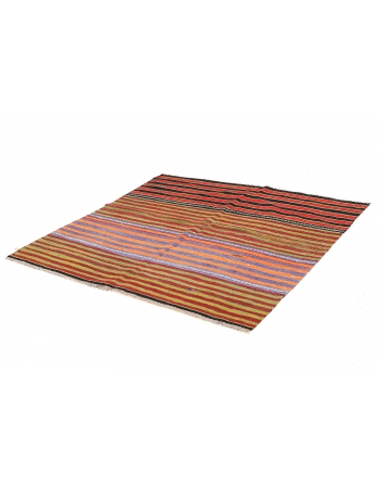 Square Striped Vintage Kilim Rug - 4`11