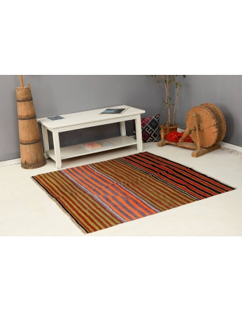 Square Striped Vintage Kilim Rug - 4`11