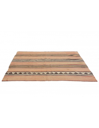 Faded Striped Vintage Turkish Kilim Rug - 5`9