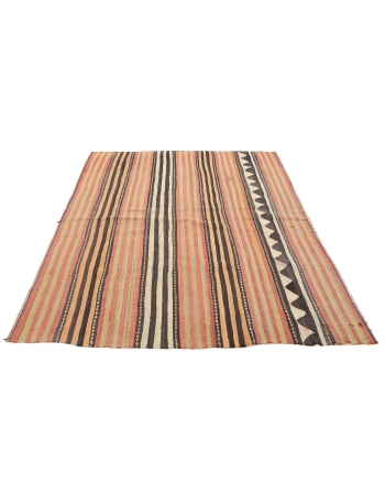 Faded Striped Vintage Turkish Kilim Rug - 5`9