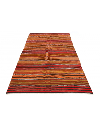 Striped Vintage Turkish Kilim Rug - 5`1