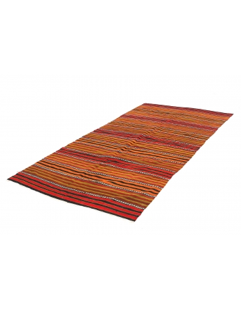 Striped Vintage Turkish Kilim Rug - 5`1