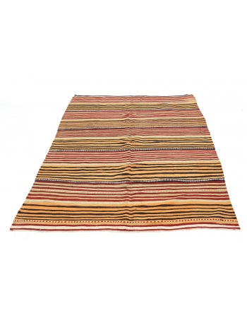 Yellow & Red & Green Striped Vintage Kilim - 5`1