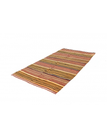 Yellow & Red & Green Striped Vintage Kilim - 5`1