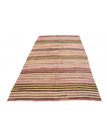 Striped Vintage Turkish Kilim Rug - 5`1