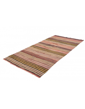 Striped Vintage Turkish Kilim Rug - 5`1