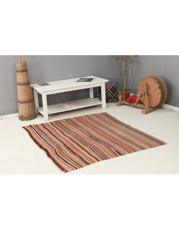 Striped Vintage Turkish Kilim Rug - 4`6