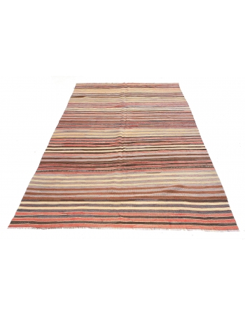 Striped Vintage Turkish Kilim Rug - 4`10