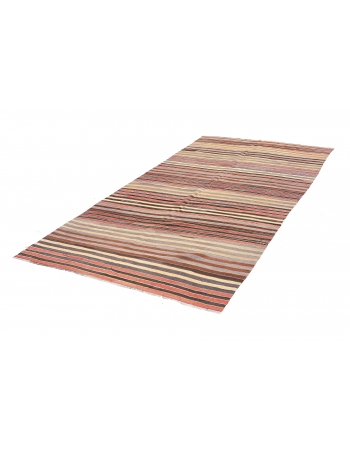 Striped Vintage Turkish Kilim Rug - 4`10