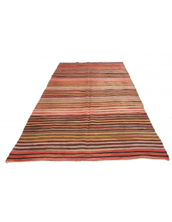 Vintage Striped Turkish Kilim Rug - 4`11