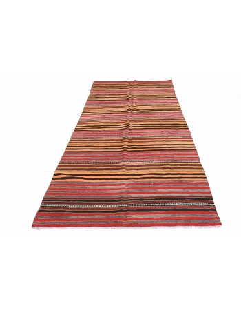 Striped Vintage Turkish Kilim Rug - 4`7