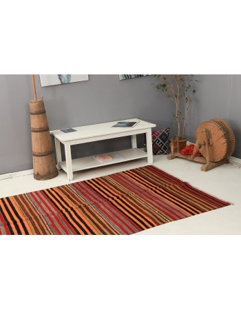 Striped Vintage Turkish Kilim Rug - 4`7